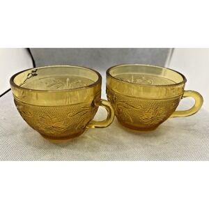 Indiana Depression Amber Tiara Sandwich‎ Glass Tea Cups Poinsettia   Set Of 2